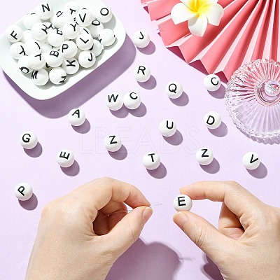1 Set 26Pcs White Round with Letter Silicone Beads ST-CJ0041-010-1