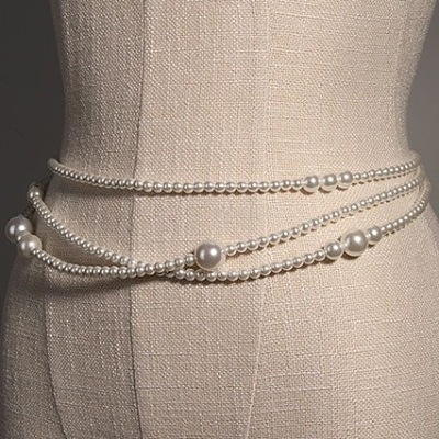 Plastic Imitation Pearl Round Beaded Waist Belly Long Chains for Women FS-WGCCA32-01-1
