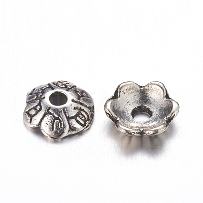 6-Petal Tibetan Style Alloy Flower Bead Caps TIBE-S220-AS-01-RS-1