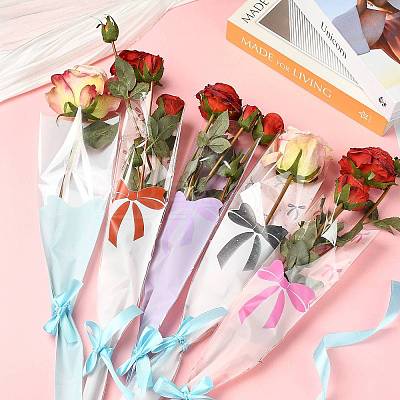Bowknot Print Transparent PE Cone Flower Sleeves ABAG-FZC0002-001H-1