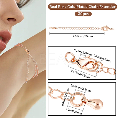 20Pcs Long-Lasting Plated Brass Chain Extender KK-BBC0023-26RG-1