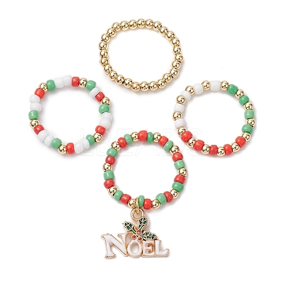 Christmas Theme Glass Seed Beads Stretch Ring Sets RJEW-TA00163-1