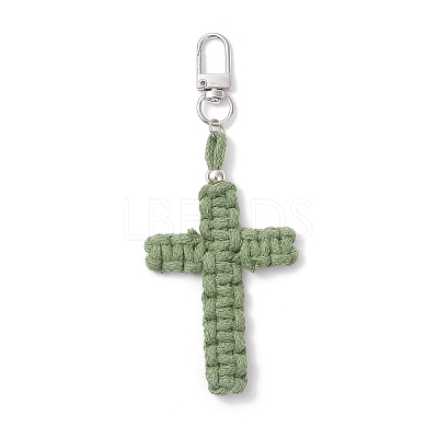 Cross Cotton Threads Pendants Decorations HJEW-TA00398-01-1