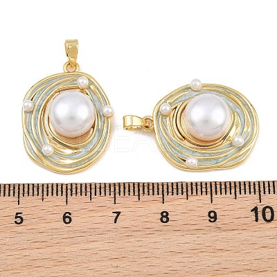 Brass with Aqua Enamel & ABS Plastic Pearl Pendants KK-CBA415D-06G-1