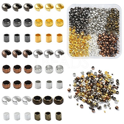 1200Pcs 15 Styles Iron and Brass Crimp Beads FIND-YW0004-74-1