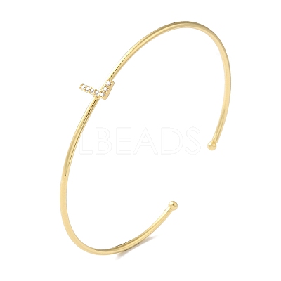 Rack Plating Brass Micro Pave Clear Cubic Zirconia Letter Open Cuff Bangles BJEW-A018-01G-L-1
