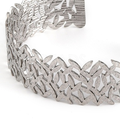 Non-Tarnish 304 Stainless Steel Hollow Leaf Open Cuff Bangles for Women LS-BJEW-K241-03D-P-1