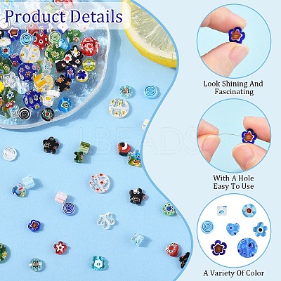 140Pcs 7 Styles Handmade Millefiori Glass Beads LK-YW0001-11-1