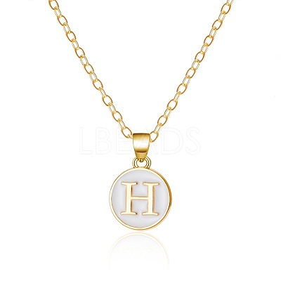 Alloy White Enamel Flat Round with Letter Pendant Necklaces FS-WG63565-08-1