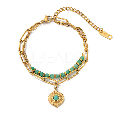 304 Stainless Steel & Natural Amazonite Beaded Double Layer Bracelets FS-WG81BCE-10-1