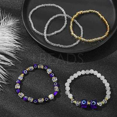 5Pcs 5 Style Natural Quartz Crystal & Lampwork Evil Eye & Seed Beaded Stretch Bracelets Set BJEW-JB09616-04-1