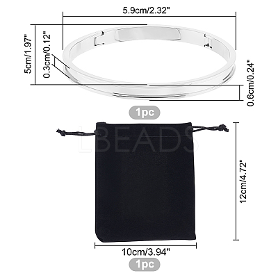 1Pc Stainless Steel Grooved Bangles STAS-UN0042-50B-P-1