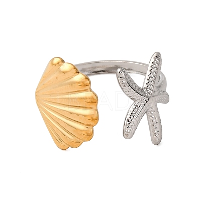 304 Stainless Steel Double Color Cuff Rings RJEW-S635-01GP-O-1