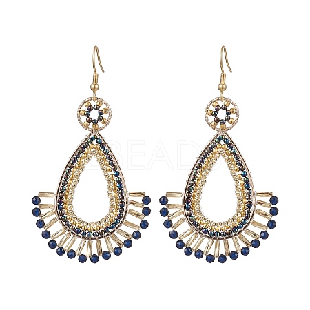Handmade Seed Beads with Synthetic Blue Spinel Dangle Earrings EJEW-MZ00139-1