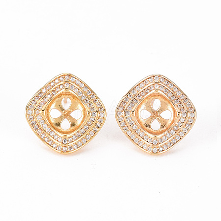 Brass Micro Pave Clear Cubic Zirconia Stud Earrings Findings KK-T062-127G-NF-1