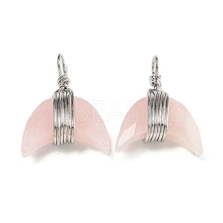 Natural Rose Quartz Copper Wire Wrapped Pendants G-B079-01P-02-1