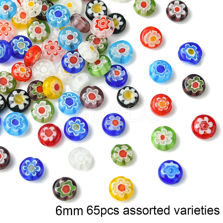 1 Strand Flat Round Handmade Millefiori Glass Beads Strands LK-YW0001-10C-1