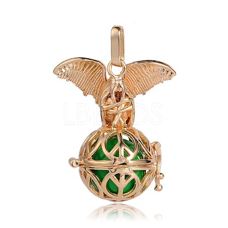 Golden Plated Brass Hollow Round Cage Pendants KK-J252-02G-1