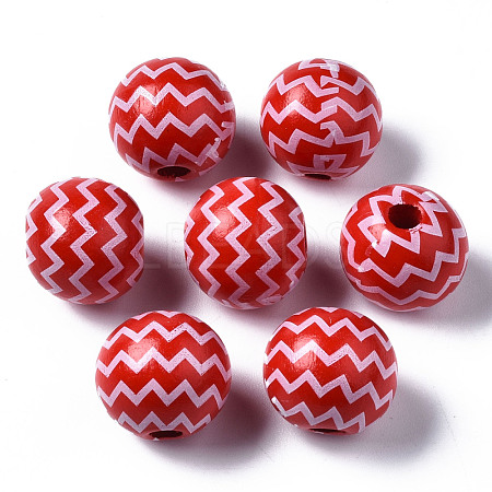 Painted Natural Wood European Beads WOOD-S057-046-1