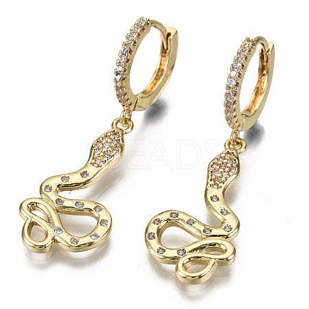 Brass Micro Pave Clear Cubic Zirconia Dangle Huggie Hoop Earrings EJEW-S208-107-NF-1