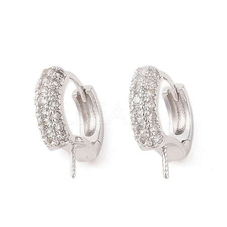 925 Sterling Silver with  Micro Pave Cubic Zirconia Hoop Earrings Findings STER-B004-16P-1