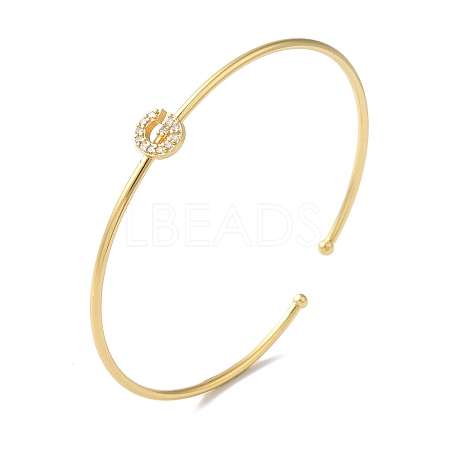 Rack Plating Brass Micro Pave Clear Cubic Zirconia Letter Open Cuff Bangles BJEW-A018-01G-G-1