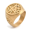 Round with Star 304 Stainless Steel Signet Rings for Unisex RJEW-Z076-07G-01-4