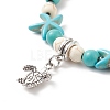 Alloy Tortoise Charm Bracelet with Synthetic Turquoise(Dyed) Starfish Beaded Bracelet for Women BJEW-TA00197-5