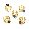 Natural Carnelian/Black Agate/Tiger Eye/Lapis Lazuli/Moss Agate Cuff Open Rings RJEW-JR01079-03-2