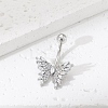Brass Pave Clear Cubic Zirconia Curved Barbell Butterfly Belly Rings AJEW-L099-01A-P-1