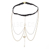 Brass Clear Cubic Zirconia Layered Sun Butterfly Tassel Thigh Leg Chains AJEW-AN00638-4