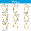 9Pcs 9 Styles 304 Stainless Steel Open Cuff Ring Findings STAS-AR0002-20-2