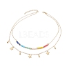 Brass Star Charms Double Layer Necklace with Colorful Glass Beaded for Women NJEW-TA00050-1