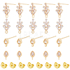 DICOSMETIC 16Pcs 2 Style Brass Cubic Zirconia Stud Earring Findings ZIRC-DC0001-11-1