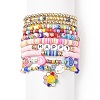 11Pcs 10 Style Synthetic Turquoise(Dyed) & Hematite & Millefiori Glass Stretch Bracelets Set with Word Happy Beaded BJEW-JB08832-1