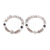 2Pcs Round Natural Quartz Crystal & Grey Agate & Larvikite & White Crazy Lace Agate Beads Stretch Bracelets BJEW-JB13000-2