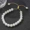 Shell Pearl Beaded Slider Bracelet with Brass Snake Chain X-BJEW-B066-01B-02-1