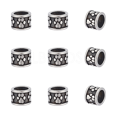 10Pcs Column with Paw Print 304 Stainless Steel European Beads STAS-UN0060-10-1