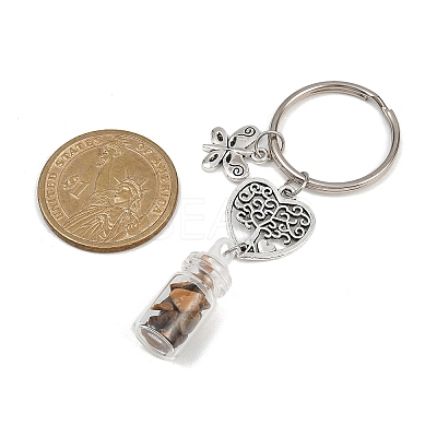 7Pcs 7 Styles Glass Bottle with Chakra Gemstone Chip Inside Keychains KEYC-JKC01393-02-1