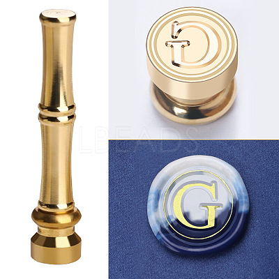 Golden Tone Brass Wax Seal Stamp Head with Bamboo Stick Shaped Handle LS-STAM-K001-05G-G-1