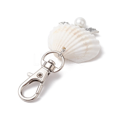 Angel Alloy & Natural Shell Pendant Decorations HJEW-JM02016-01-1