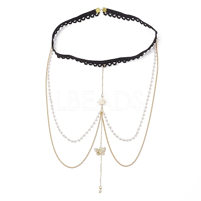 Brass Clear Cubic Zirconia Layered Sun Butterfly Tassel Thigh Leg Chains AJEW-AN00638-1