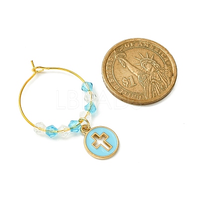 Flat Round with Cross Alloy Enamel Wine Glass Charms AJEW-JO00205-1