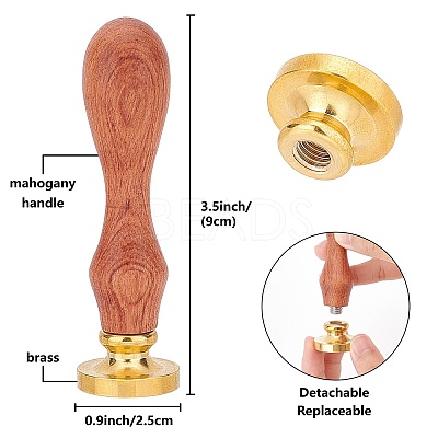 Brass Wax Seal Stamps with Wood Handle AJEW-WH0412-0098-1