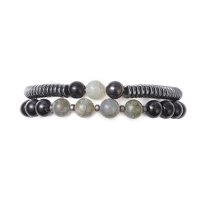 2Pcs Narutal & Synthetic Mixed Gemstone Beads Stretch Bracelets BJEW-JB12720-02-1