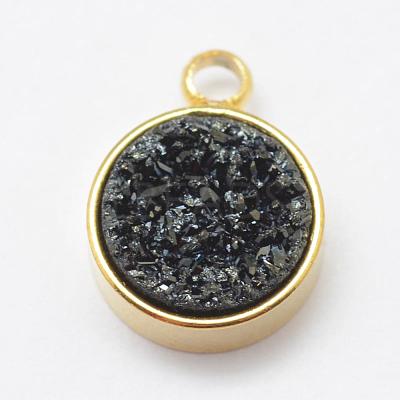 Electroplated Natural Druzy Agate Charms G-P321-04G-1