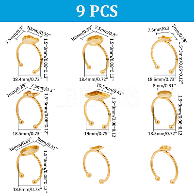 9Pcs 9 Styles 304 Stainless Steel Open Cuff Ring Findings STAS-AR0002-20-1