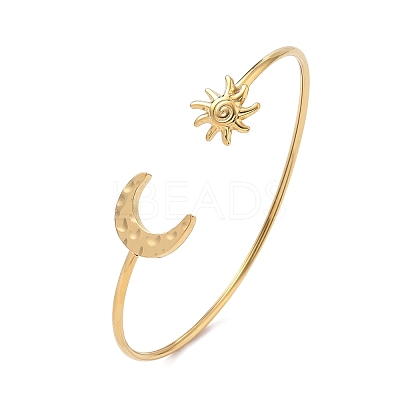 304 Stainless Steel Textured Sun Moon Open Cuff Bangles for Women SA-CBA5CC3-01G-1