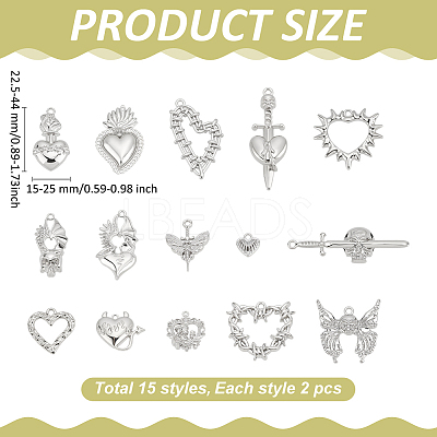 30Pcs 15 Style Alloy Pendants FIND-ME0001-84-1