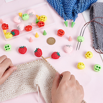20Pcs 5 Styles Strawberry Synthetic Rubber Knitting Needle Point Protectors FIND-GA0008-11-1
